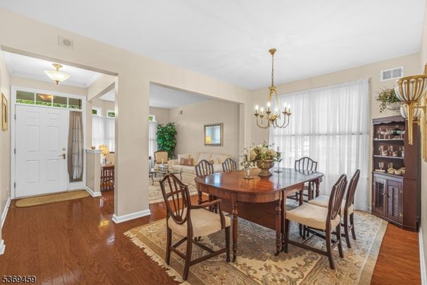 Chandelier, Dining room, Interior, Wood Texture Flooring
