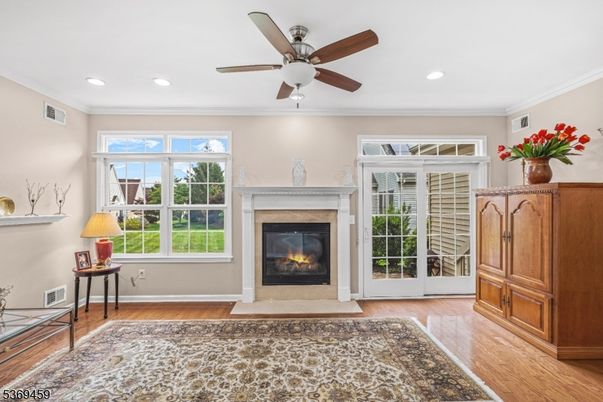 Fireplace, Interior, Recessed Lighting, Wood Texture Flooring