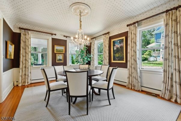 Chandelier, Dining room, Interior, Wood Texture Flooring