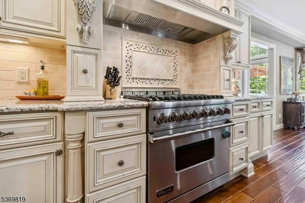 Interior, Kitchen, Stainless Steel Appliances, Stone Walls, Wood Texture Flooring