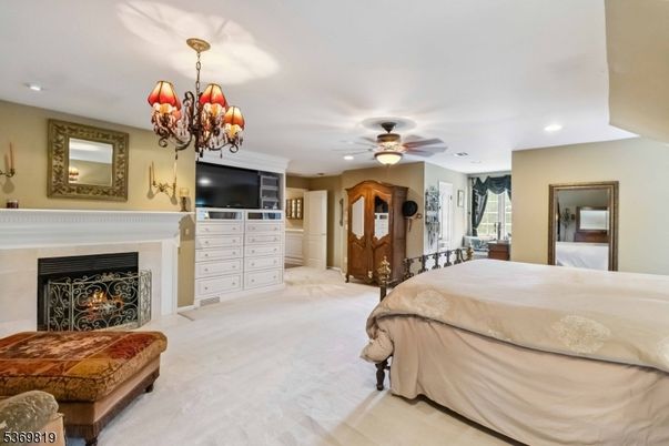 Bedroom, Chandelier, Fireplace, Interior, Recessed Lighting
