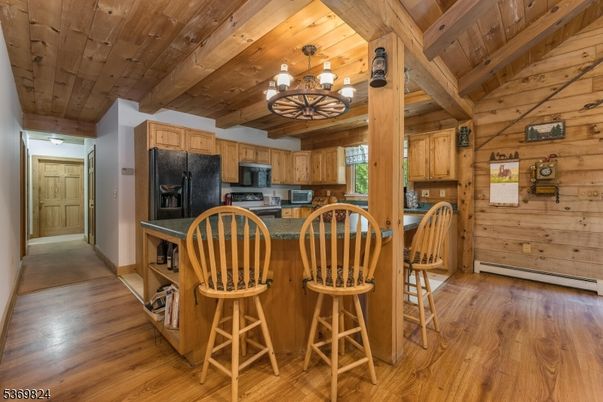 Chandelier, Interior, Kitchen, Wooden Beams, Wooden Ceilings, Wood Texture Flooring, Wooden Walls