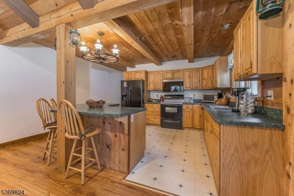 Chandelier, Interior, Kitchen, Wooden Beams, Wooden Ceilings, Wood Texture Flooring