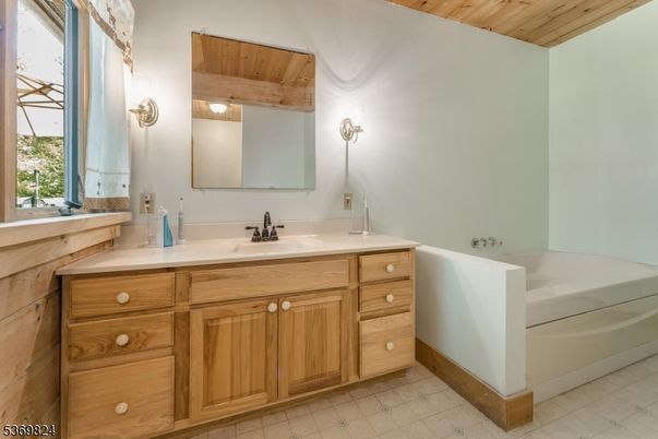 Bathroom, Dual Sink Vanities, Interior, Wooden Ceilings