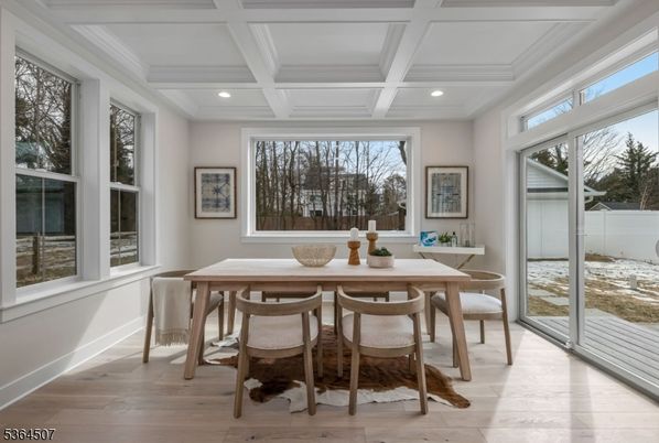 Dining room, Interior, Recessed Lighting, Wood Texture Flooring