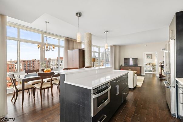 Chandelier, Dining room, Interior, Kitchen, Living room, Pendant Lights, Wood Texture Flooring