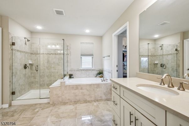 Bathroom, Dual Sink Vanities, Glass Shower, Interior, Recessed Lighting