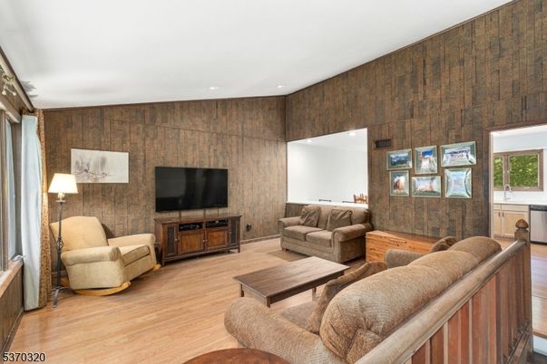 Interior, Living room, Recessed Lighting, Wood Texture Flooring, Wooden Walls