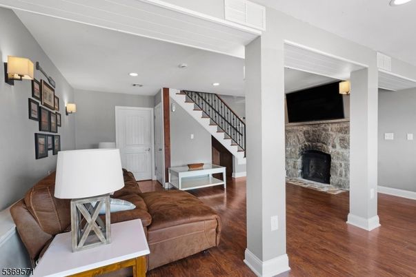Fireplace, Interior, Recessed Lighting, Wood Texture Flooring