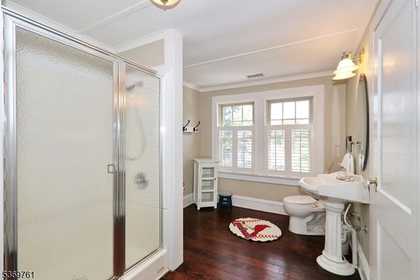 Bathroom, Glass Shower, Interior, Wood Texture Flooring