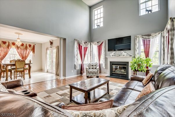 Chandelier, Dining room, Fireplace, Interior, Living room, Wood Texture Flooring