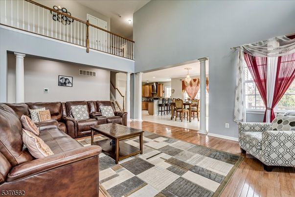 Chandelier, Dining room, Interior, Kitchen, Living room, Recessed Lighting, Wood Texture Flooring