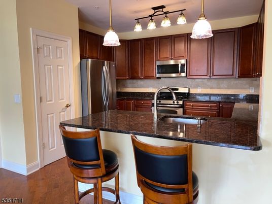 Interior, Kitchen, Pendant Lights, Stainless Steel Appliances, Wood Texture Flooring
