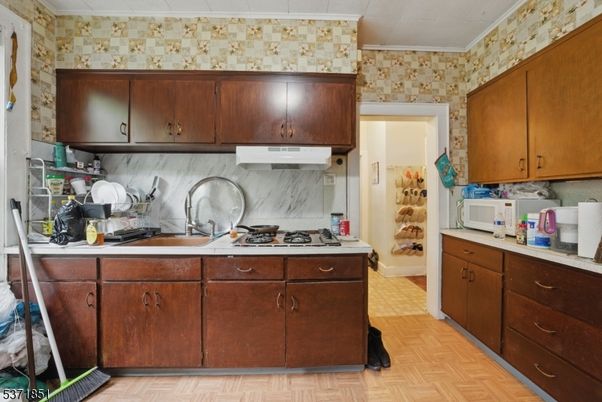 Interior, Kitchen, Marble Walls, Wood Texture Flooring