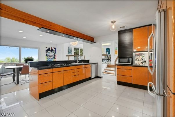 Dining room, Interior, Kitchen, Recessed Lighting, Stainless Steel Appliances, Wooden Beams