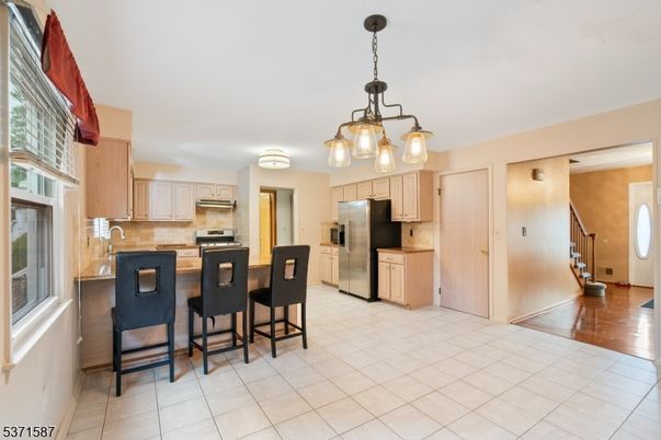 Interior, Kitchen, Pendant Lights, Stainless Steel Appliances, Wood Texture Flooring