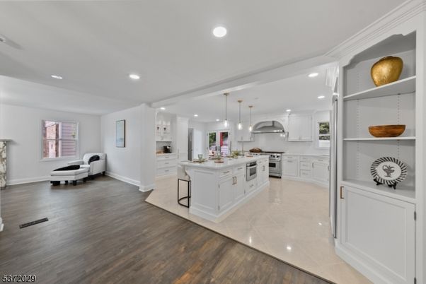 Interior, Kitchen, Pendant Lights, Recessed Lighting, Wood Texture Flooring