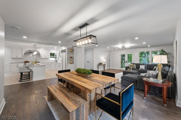 Dining room, Interior, Kitchen, Living room, Pendant Lights, Recessed Lighting, Wood Texture Flooring