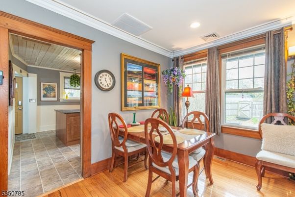 Dining room, Interior, Recessed Lighting, Wood Texture Flooring