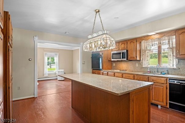 Chandelier, Interior, Kitchen, Pendant Lights, Recessed Lighting, Wood Texture Flooring