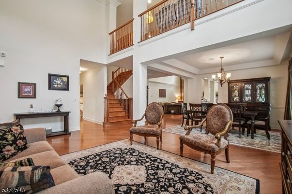 Chandelier, Dining room, Interior, Wood Texture Flooring