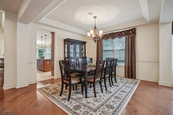 Chandelier, Dining room, Interior, Pendant Lights, Wood Texture Flooring