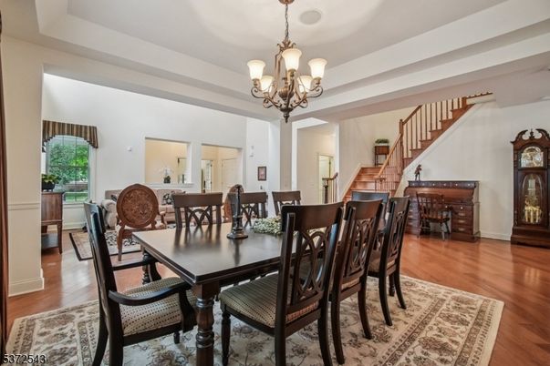 Chandelier, Dining room, Interior, Wood Texture Flooring