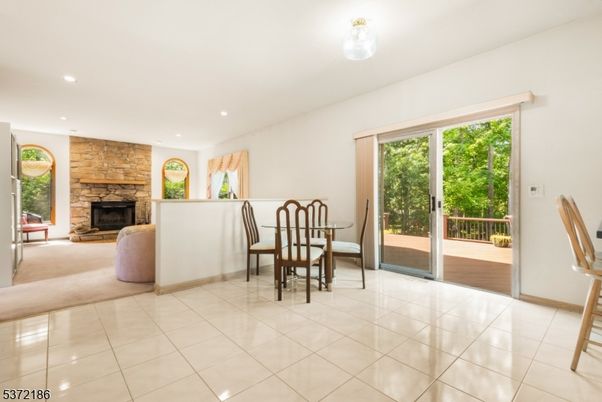 Dining room, Fireplace, Interior, Recessed Lighting