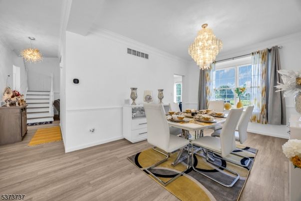 Chandelier, Dining room, Interior, Wood Texture Flooring