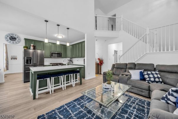 Interior, Kitchen, Living room, Pendant Lights, Stainless Steel Appliances, Wood Texture Flooring