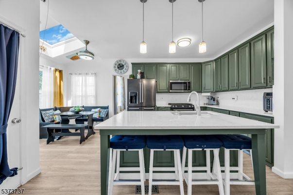 Interior, Kitchen, Pendant Lights, Stainless Steel Appliances, Wood Texture Flooring