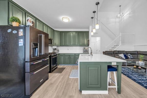Interior, Kitchen, Pendant Lights, Wood Texture Flooring