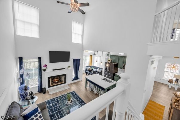 Chandelier, Fireplace, Interior, Living room, Pendant Lights, Wood Texture Flooring