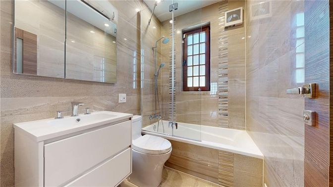 Bathroom, Glass Shower, Interior, Recessed Lighting