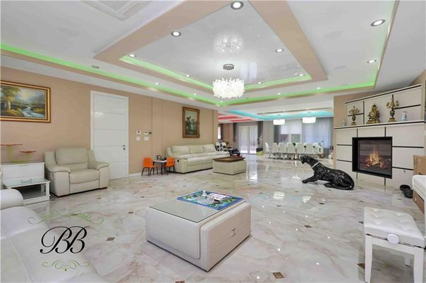 Chandelier, Fireplace, Interior, Living room, Marble, Recessed Lighting