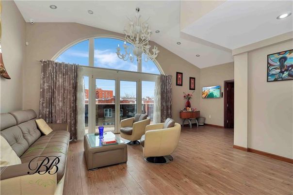Chandelier, Interior, Living room, Recessed Lighting, Wood Texture Flooring