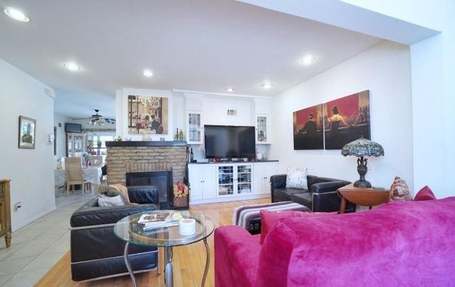 Dining room, Fireplace, Interior, Living room, Recessed Lighting, Wood Texture Flooring