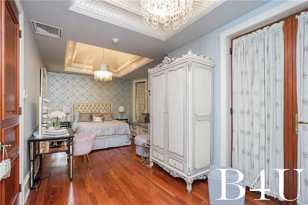 Bedroom, Chandelier, Interior, Wood Texture Flooring