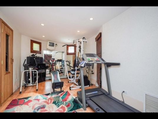 Fitness Equipment, Gym, Interior, Recessed Lighting, Wood Texture Flooring