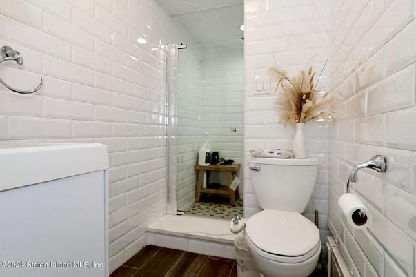 Bathroom, Glass Shower, Interior, Wood Texture Flooring