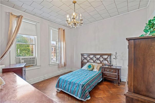 Bedroom, Chandelier, Interior, Wood Texture Flooring