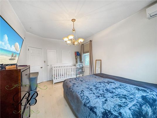 Bedroom, Chandelier, Interior, Wood Texture Flooring