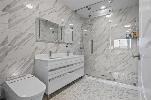 Bathroom, Glass Shower, Interior, Marble Walls
