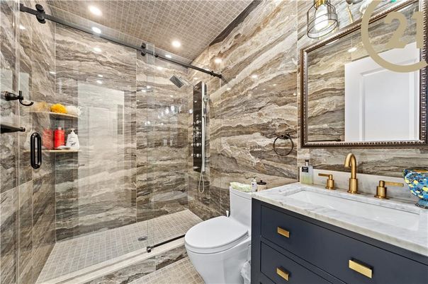 Bathroom, Glass Shower, Interior, Recessed Lighting