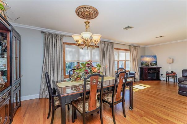 Chandelier, Dining room, Interior, Wood Texture Flooring