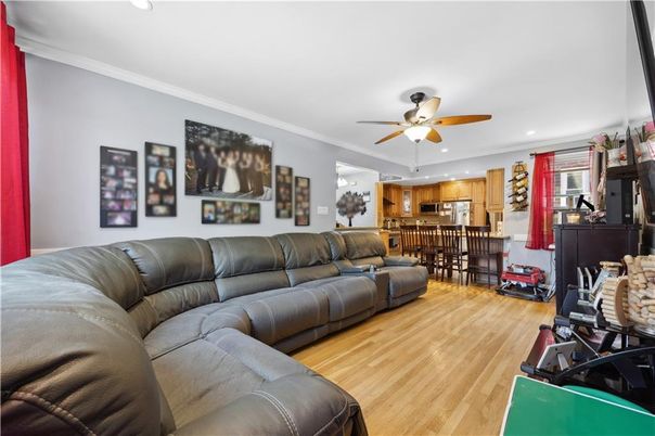 Interior, Kitchen, Living room, Recessed Lighting, Wood Texture Flooring