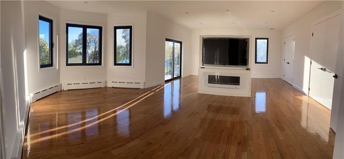 Empty room, Fireplace, Interior, Recessed Lighting, Wood Texture Flooring
