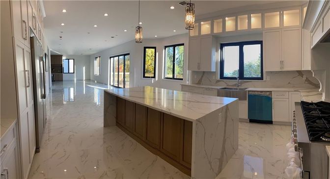 Interior, Kitchen, Marble, Pendant Lights, Recessed Lighting