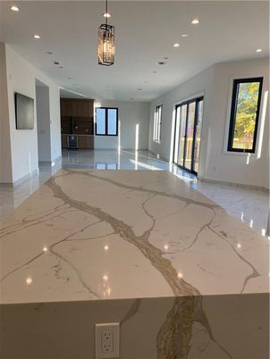 Empty room, Interior, Kitchen, Marble, Pendant Lights, Recessed Lighting
