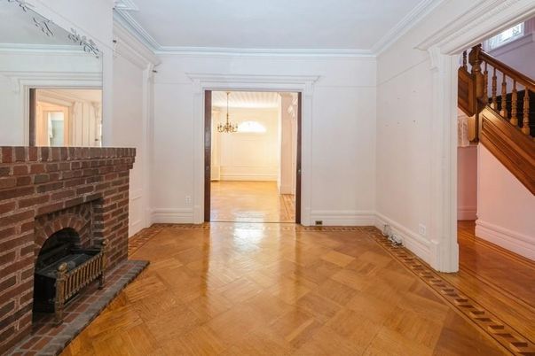 Chandelier, Empty room, Fireplace, Interior, Wood Texture Flooring